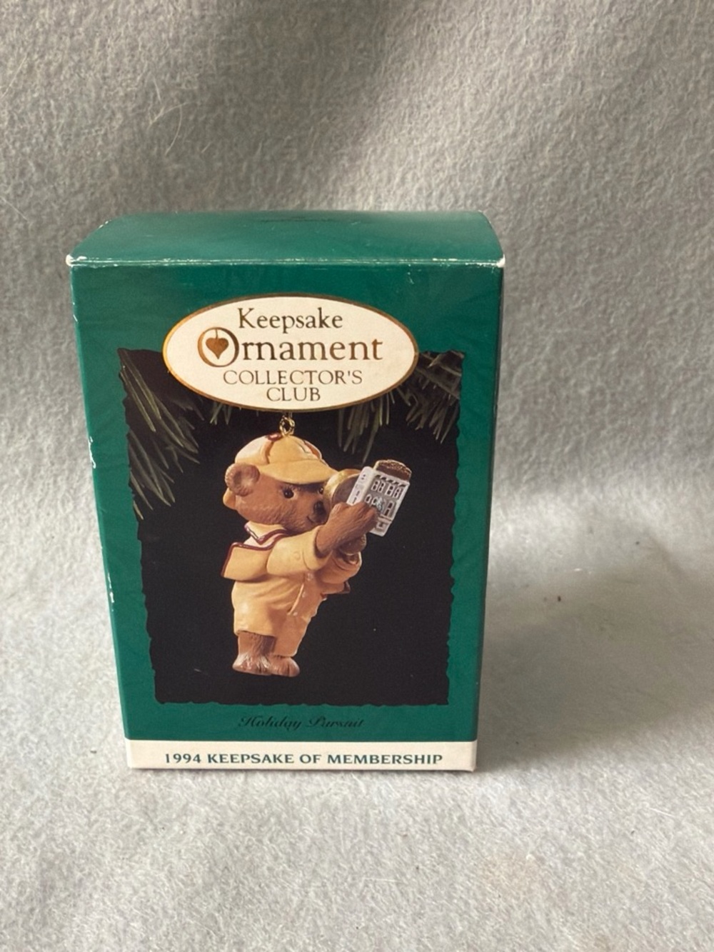 Vintage 90s Hallmark Detective Bear Keepsake Ornament Collector's Club Box